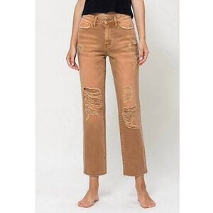 Vervet Flying Monkey Norah Mid Rise Straight Leg Crop Denim 25 Brown